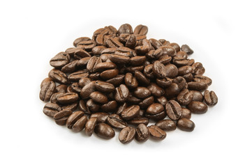 pile coffee beans isolated on white background.
