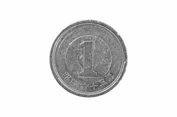 Old 1 Yen silver coin isolated on white background.