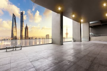 Foto op Plexiglas Shanghai cityscape and skyline of shanghai from empty brick floor