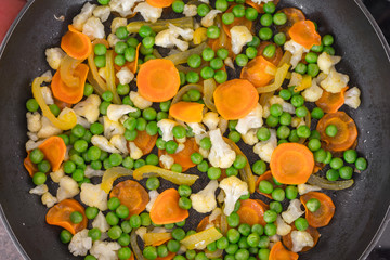 Vegetables fried in a pan