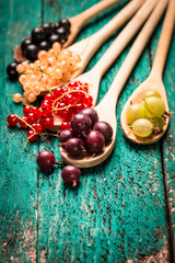 Fresh summer berries , wooden background, healthy food.