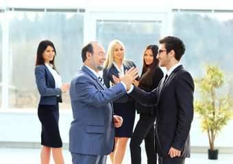 the meeting of two business partners at the presentation