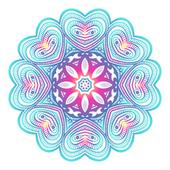 Abstract ethnic colored mandala ornamental pattern. Unique oriental style hand drawn design elements