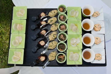 Food Buffet in Luxury Restaurant. Buffet Catering Food Arrangement Table.