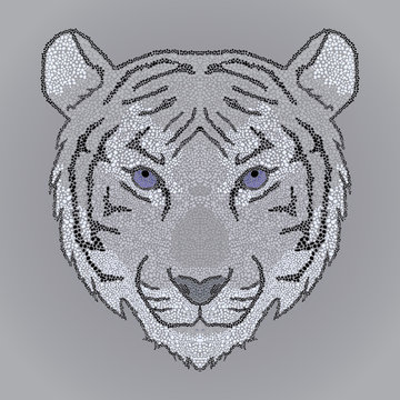 Figured decorative mosaic tiger face, ornament tiger face for shirt design or items print