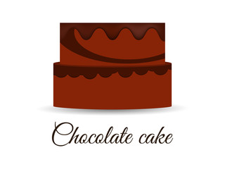 Chocolate cake isolated on white background. Vector illustration.