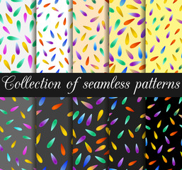 Set of seamless patterns with drops gradient. Fashionable print for t-shirts, dresses and textiles. Vector illustration.