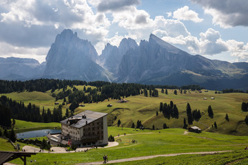 Fototapeta na wymiar Seiser Alm Alpe di Siusi Dolomites Mountains Italy