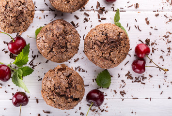 Chocolate muffins with sugar crust