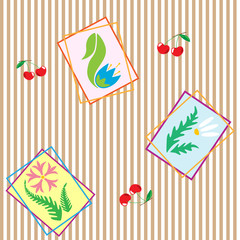 Colorful seamless pattern with wild flowers and cherries.