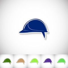 Helmet building. Flat sticker with shadow on white background