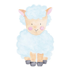 Lamb Farm Animals Watercolor Hand-painted  Illustrations Set Isolated on the white Kids Baby 