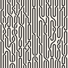 Vector Seamless Black and White Irregular Vertical Braid Lines Pattern