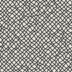 Vector Seamless Black and White Distorted Rectangle Mosaic Grid Pattern