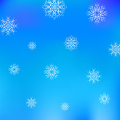 White Snowflake Pattern on Blue. Christmas Blurred Background