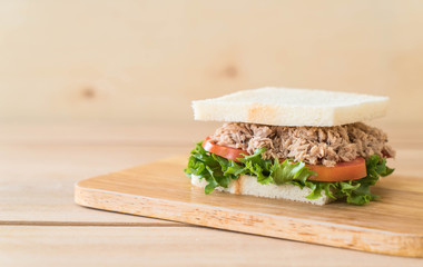 tuna sandwich on wood