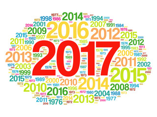 2017 Happy New Year and previous years word cloud collage