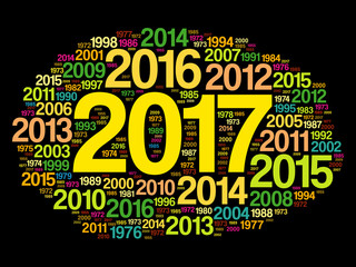 2017 Happy New Year and previous years word cloud collage