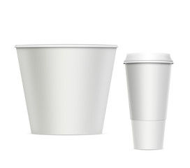 Coffee or tea and popcorn cups Isolated on white background