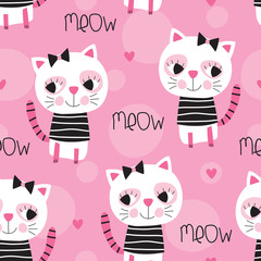 seamless cute cat pattern vector illustration