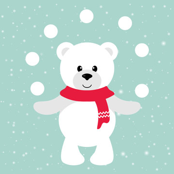 cartoon winter bear with snowball