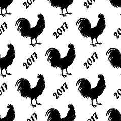 Seamless vector background with decorative roosters. Print. Cloth design, wallpaper.
