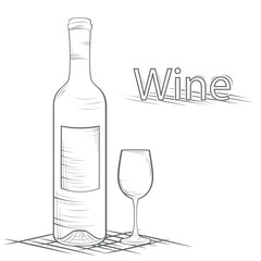 outline illustration of a bottle of wine and a glass