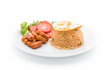 fried rice with sausage and fried egg