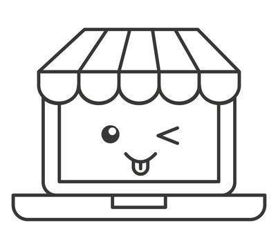 laptop ecommerce character kawaii vector illustration design