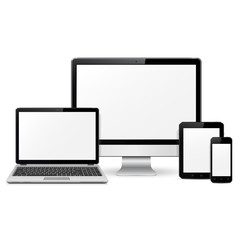 Computer monitor, laptop, tablet pc and mobile phone template for responsive design presentation