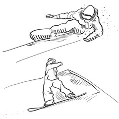 Two Snowboarder Jumping Situation Sketches