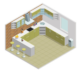 Kitchen Interior Isometric Design