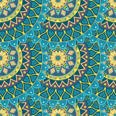 Ornate floral seamless texture, endless pattern with vintage mandala elements.