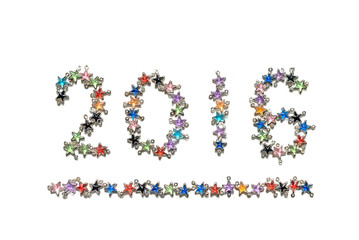 Sign symbol from  a lot colorful star toys background Empty copy