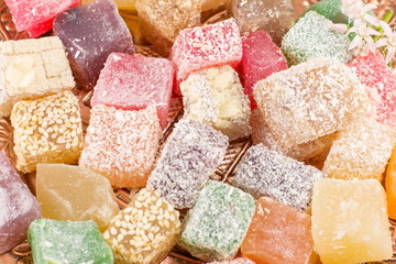 Turkish delight lokum in various colors on a plate