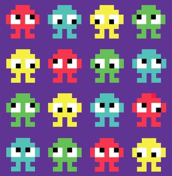 Pixel art. monsters. Seamless background