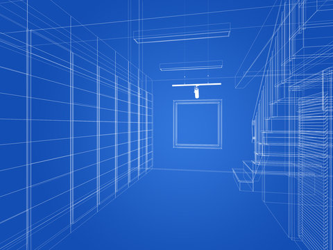 sketch design of interior stair hall ,3d rendering