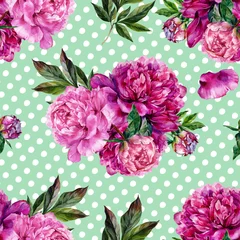 Behang Hand drawn pink peonies bouquet seamless pattern © Inna Sinano