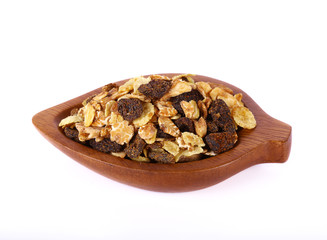 Cereal dried in wood cup isolated on a white background.