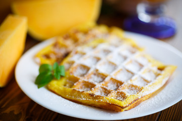 sweet pumpkin waffles on the plate