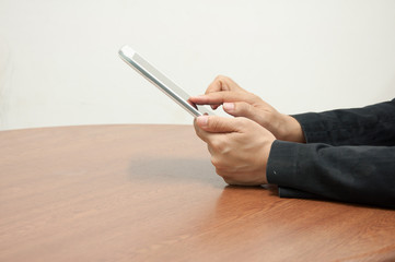 hands using tablet pc , isolated