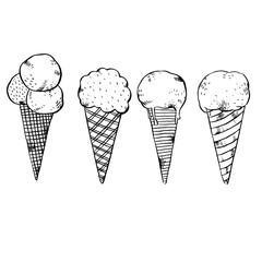 Vector illustration with cute hand-drawn ice creams