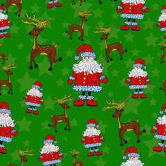 Seamless Christmas pattern with Santa, reindeer and stars
