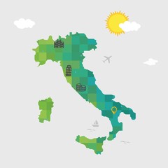 Vector European country Italy.Flat style. Within the icons. Square illustration
