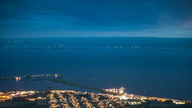 Little City Timelapse, Carleton-Sur-Mer, in Gaspe Peninsula at Night from the Top of a Mountain