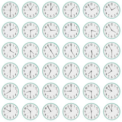 Many clocks show different time on the dials