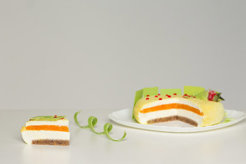 Beautiful tasty sliced cake close-up