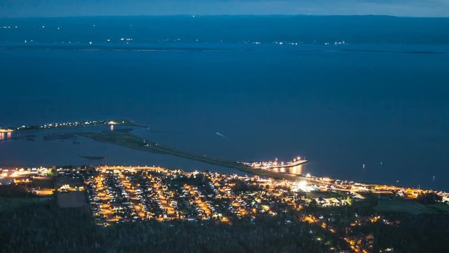 Little City Timelapse, Carleton-Sur-Mer, in Gaspe Peninsula at Night from the Top of a Mountain
