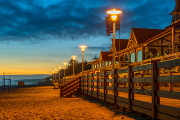 Promenade on the Baltic sea coast in Zelenogradsk, Russia. Night.