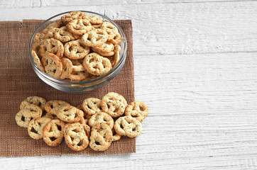 Salty pretzels with cheese